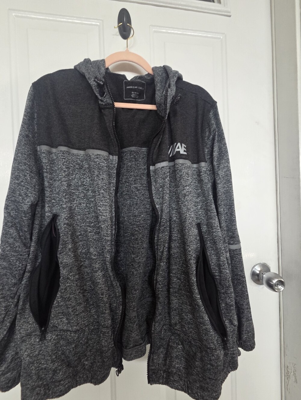 American Eagle Outfitters Men's Dark Gray Hooded Zip-Front Jacket XXL